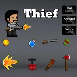 Thief 01 character sprite for side scrolling games. Perfect for enemy in your 2D game. TokeGameArt - Royalty Free Game Asset for Indie Game Developer.