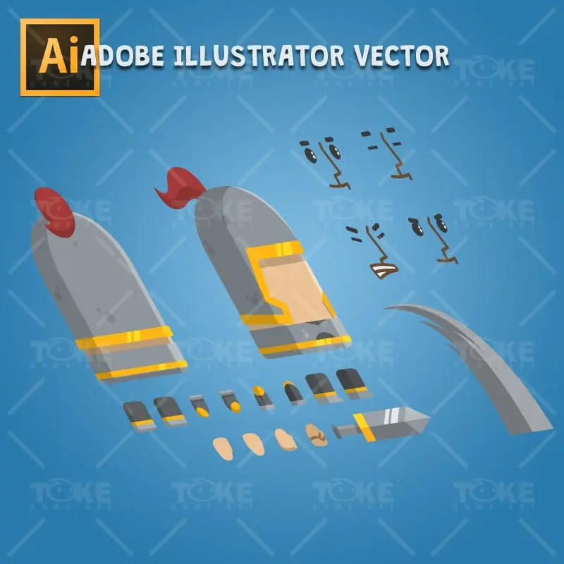 Flat Style Medieval Knight - Adobe Illustrator Vector Art Based Character Body Parts