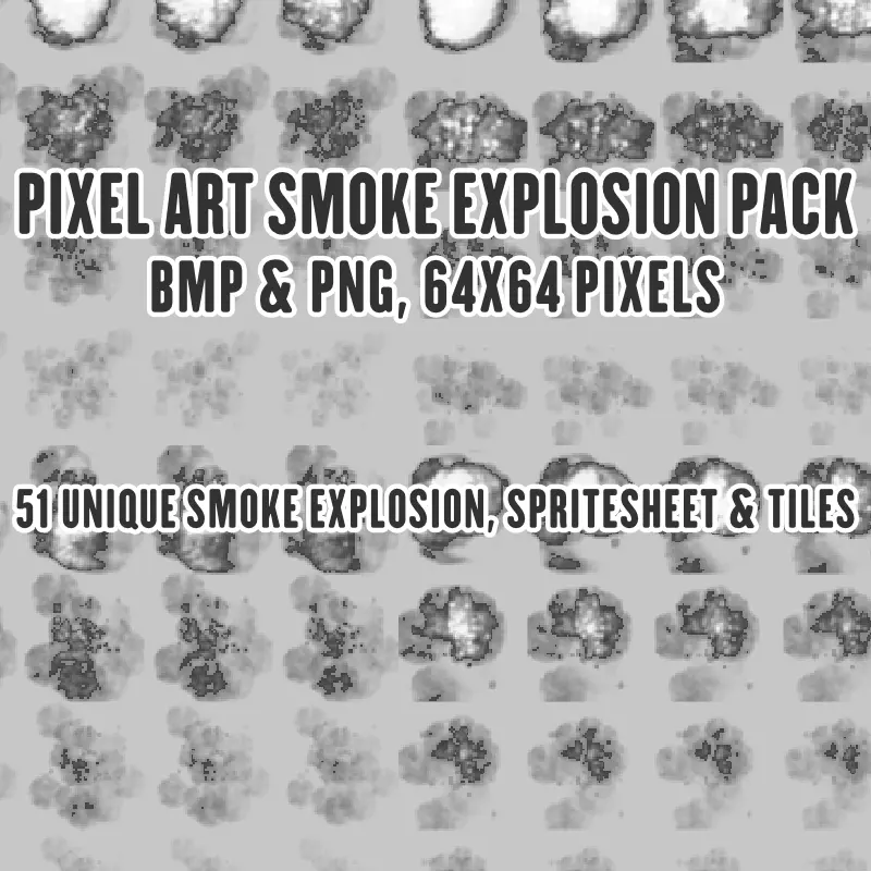 Pixel art smoke explosion pack for games. A great of somke effect for 2D or 3D games for indie game developer. TokeGameArt - Royalty Free Game Asset.