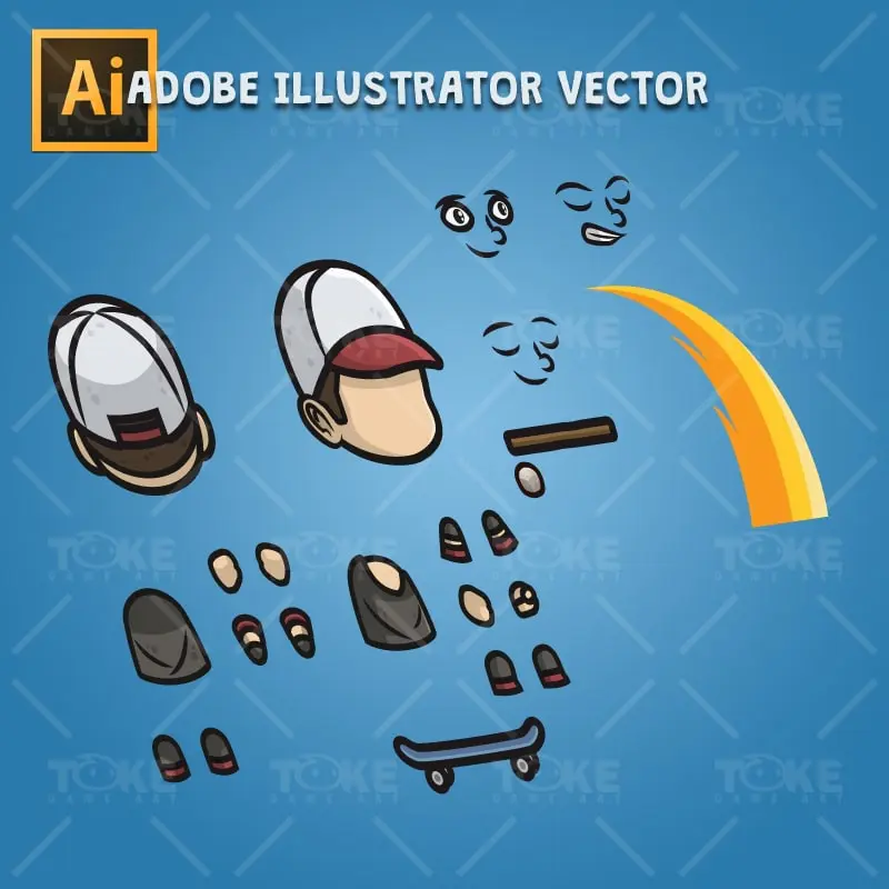 Teenager Skater Guy - Adobe Illustrator Vector Art Based Character Body Parts