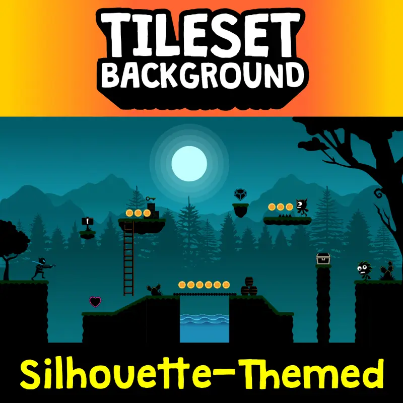 Silhouette Shadow Tileset and Background - 2D Game Tileset
