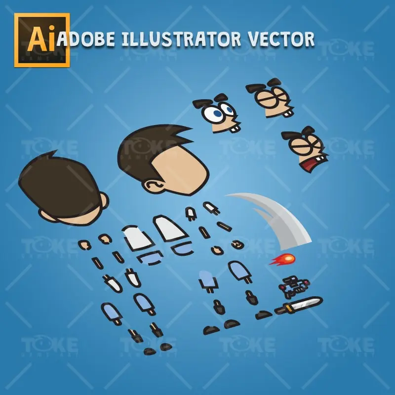 Cartoon Boy with Laser Gun - Adobe Illustrator Vector Art Based Character Body Part