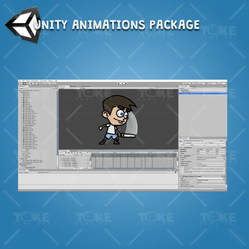 Cartoon Boy with Laser Gun - Unity Character Animation Package Ready with Spriter2UnityDX Tool