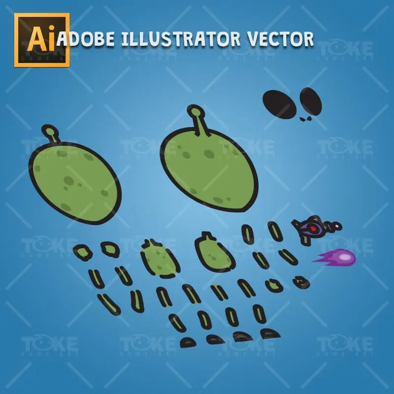 Cartoon Green Skinned Alien - Adobe Illustrator Vector Art Based Charcater Body Parts