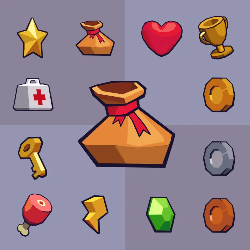 10 Collectable Spinning Items - 2D Game Asset