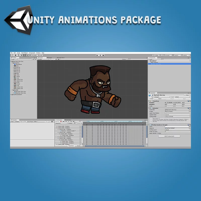 Big Dark Skin Guy - Unity Animation Package with Spriter2UnityDX Tool