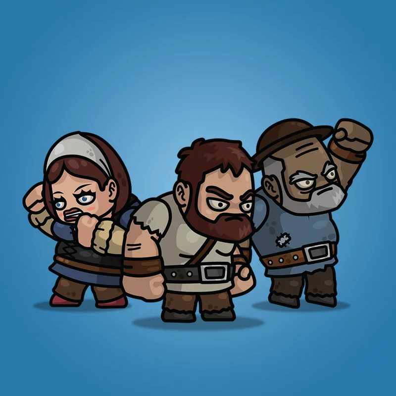 Giant Medieval Villager 3-Packs Royalty Free 2D Character Sprite