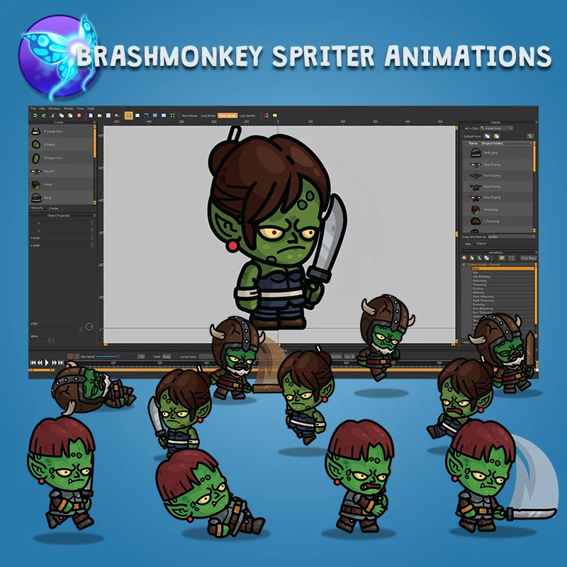 Goblin Knight 3-Packs Red Hair Bearded Female - Brashmonkey Spriter 2D Character Animation