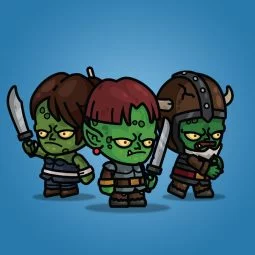 Goblin Knight 3-Packs Red Hair Bearded Female - Royalty Free 2D Character Sprite