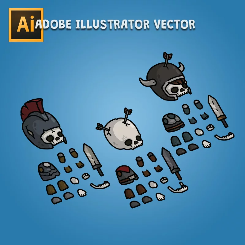 Medieval Skeleton Knight 3-Packs - Editable Adobe Illustrator Vector Art Based