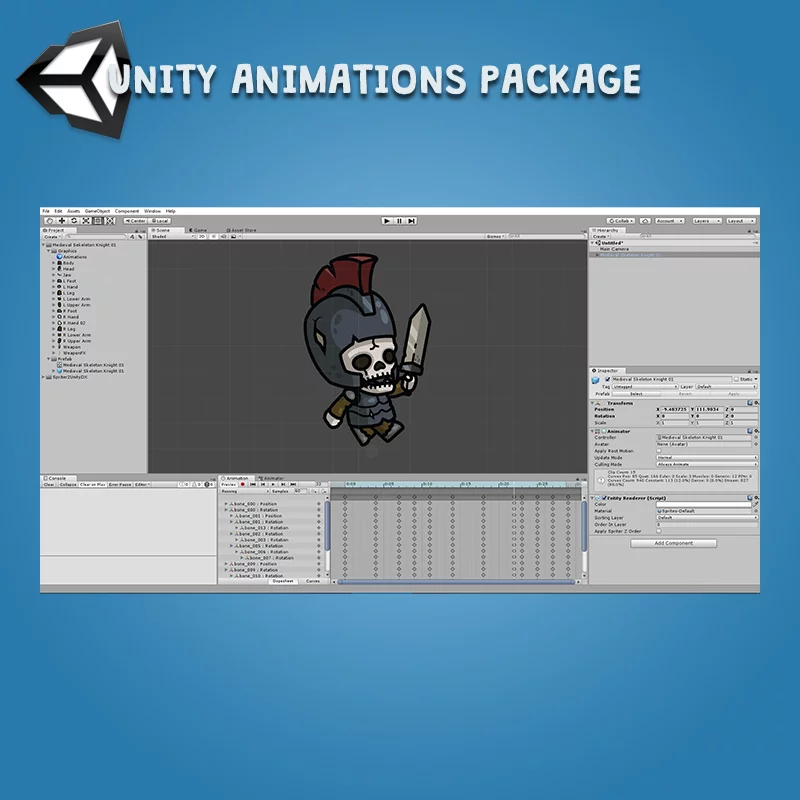 Medieval Skeleton Knight 3-Packs - Unity Animation Package Ready with Spriter2UnityDX Tool