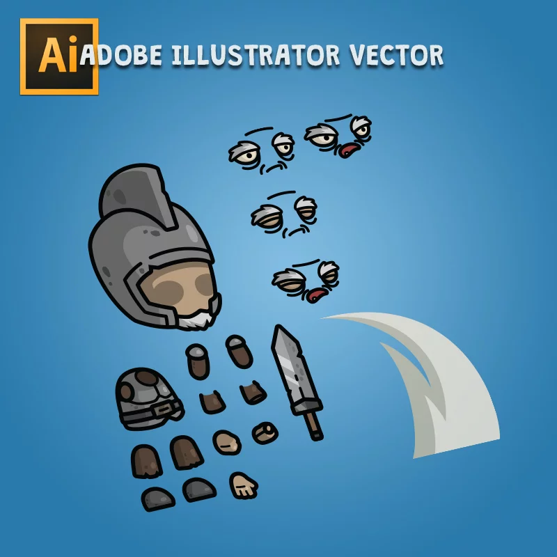 Old Medieval Knight Guy - Adobe Illustrator Vector Art Based