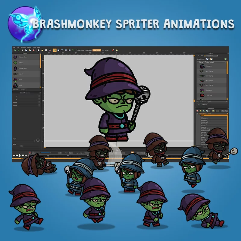 Goblin Witch 3-Packs 2D Animated Character Sprite with Brashmonkey Spriter Animation